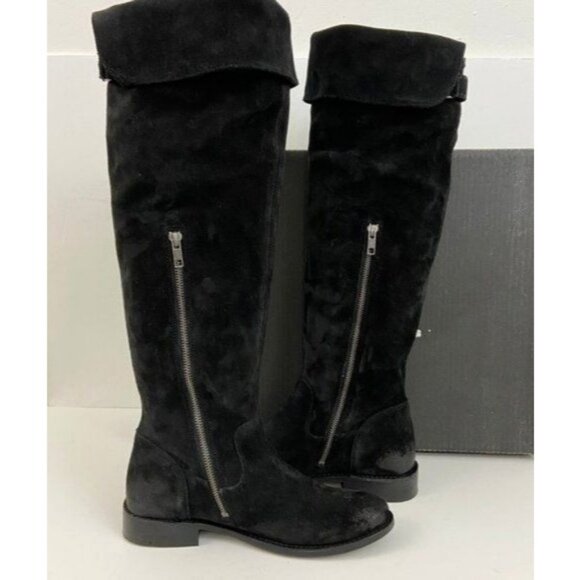 Frye Shirley OTK Black Oiled Suede  Leather Boots Size 7 - Picture 7 of 8